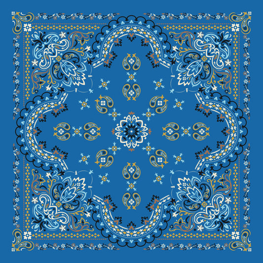 Ornate Blue Bandana, Chambray Royal Head Wrap, Hair Scarf or Sarong