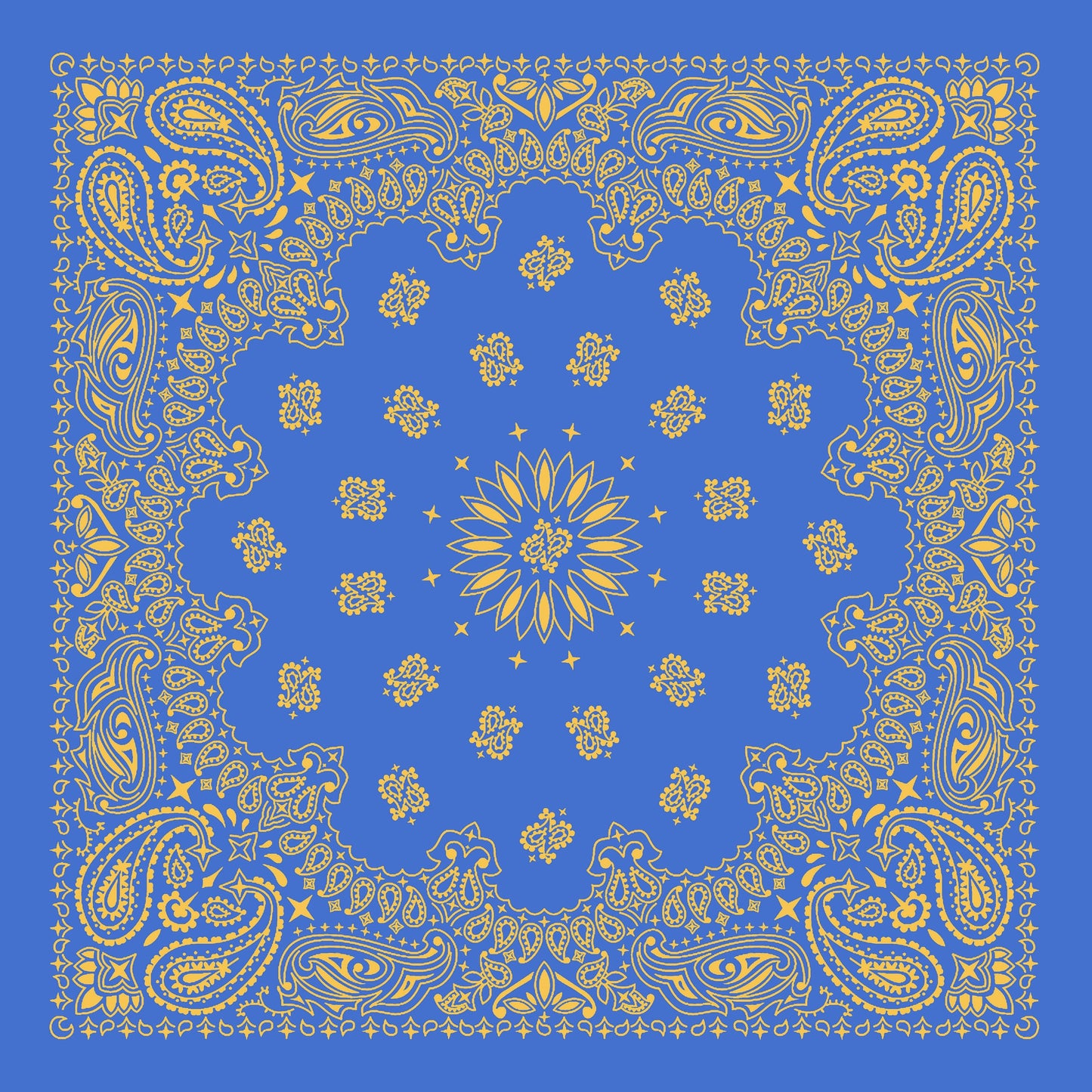 Blue Gold Paisley Bandana, Head Wrap, Neck Scarf or Hair Scarf