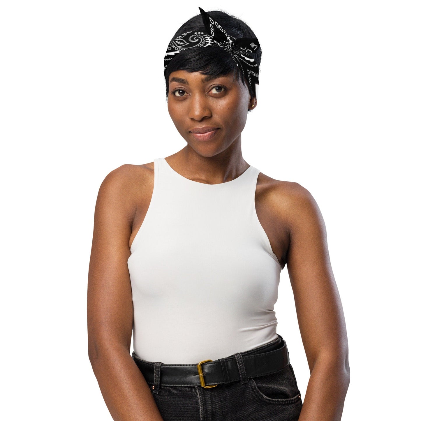 Black Bandana with Skulls and Paisley Border, Head Wrap for Rockers or Neck Scarf for a Goth Costume