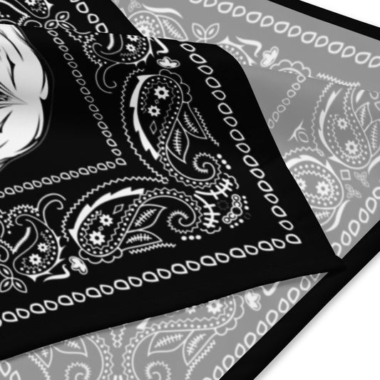 Black Bandana with Skulls and Paisley Border, Head Wrap for Rockers or Neck Scarf for a Goth Costume