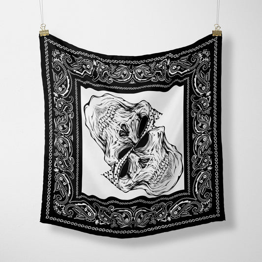 Black Paisley Bandana with Skulls for Rockers or Goth Costumes