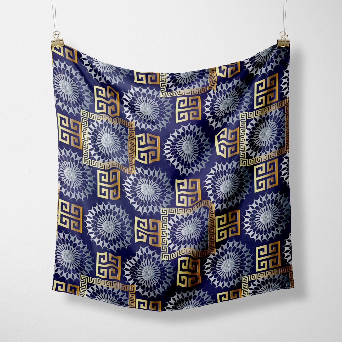 Blue & Gold Baroque Bandana with Designer style print