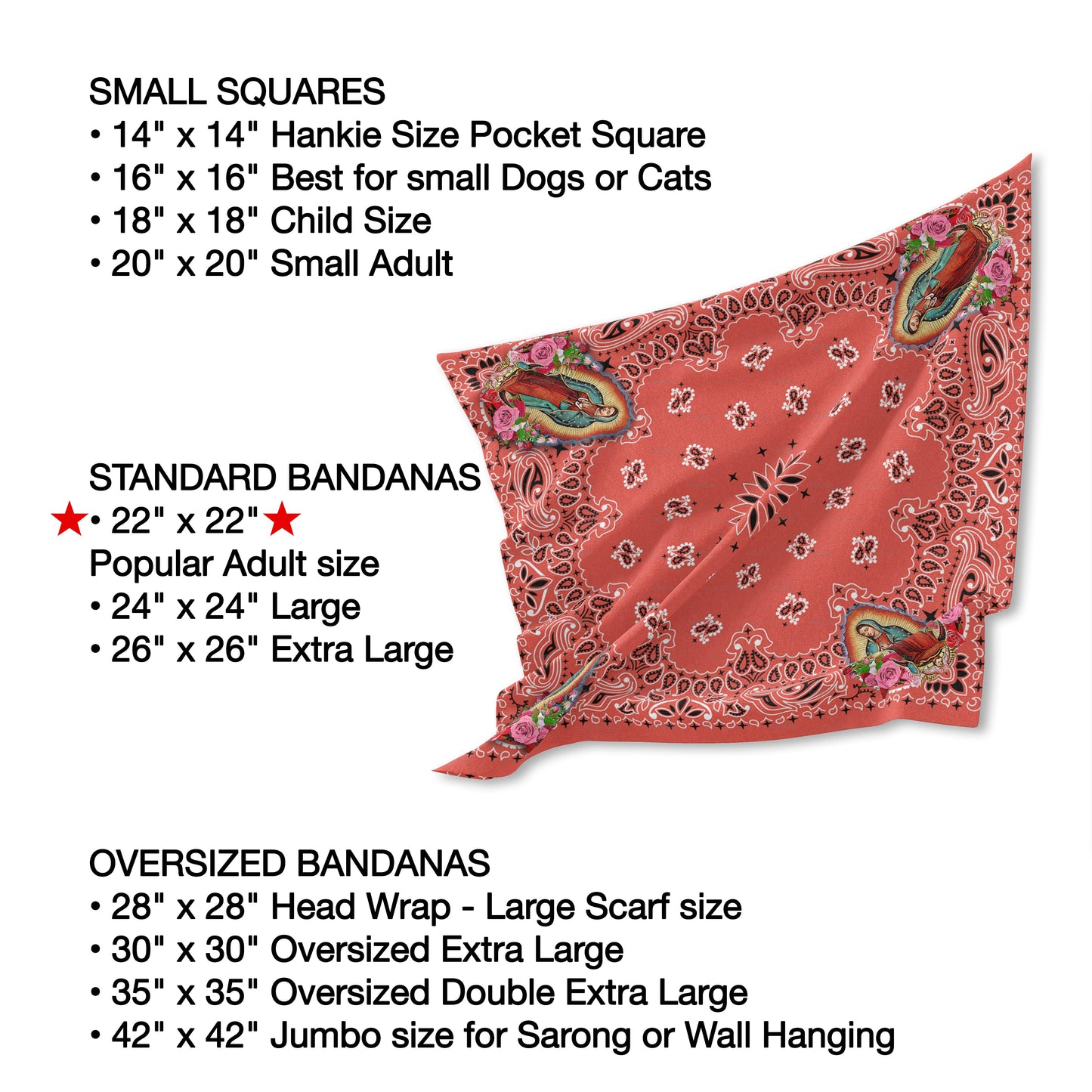 Red Paisley Bandana featuring Our Lady of Guadalupe - Catholic Devotional Headscarf