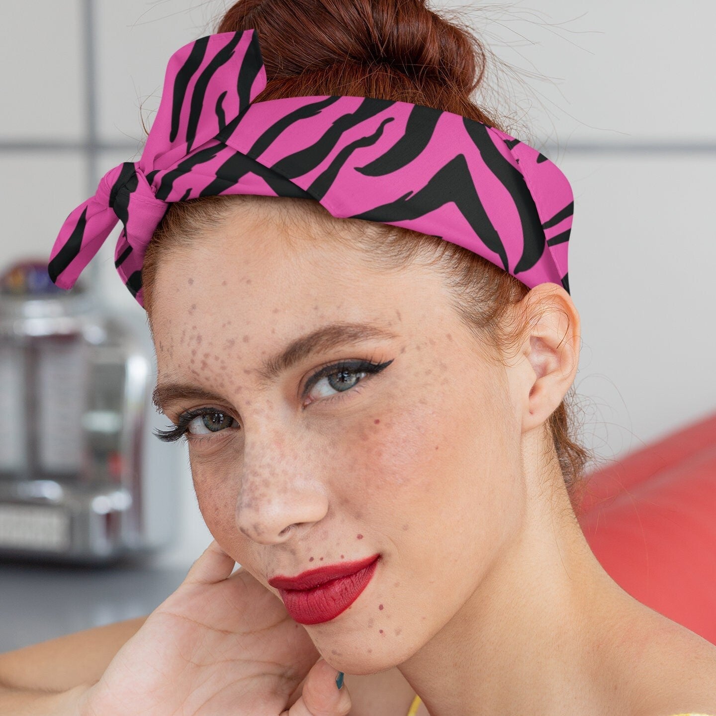 Pink Tiger Stripe Satin Bandana, Silky Hot Pink Turban Wrap Scarf for Head Wrap, Neckerchief, Hair Scarf, Neck Scarf or Hair Cover