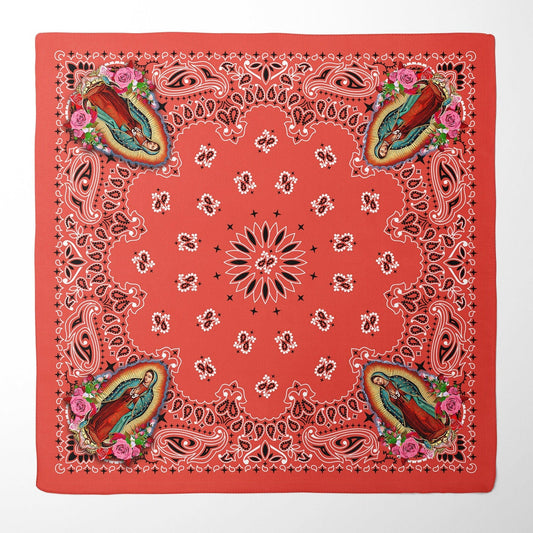 Virgin Mary, Our Lady of Guadalupe Paisley Red Bandana, Head Wrap, Altar Cloth or Scarf