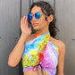 Rainbow Tie Dye Paisley Bandana, Head Wrap or Hair Scarf, Tie Top or Halter,