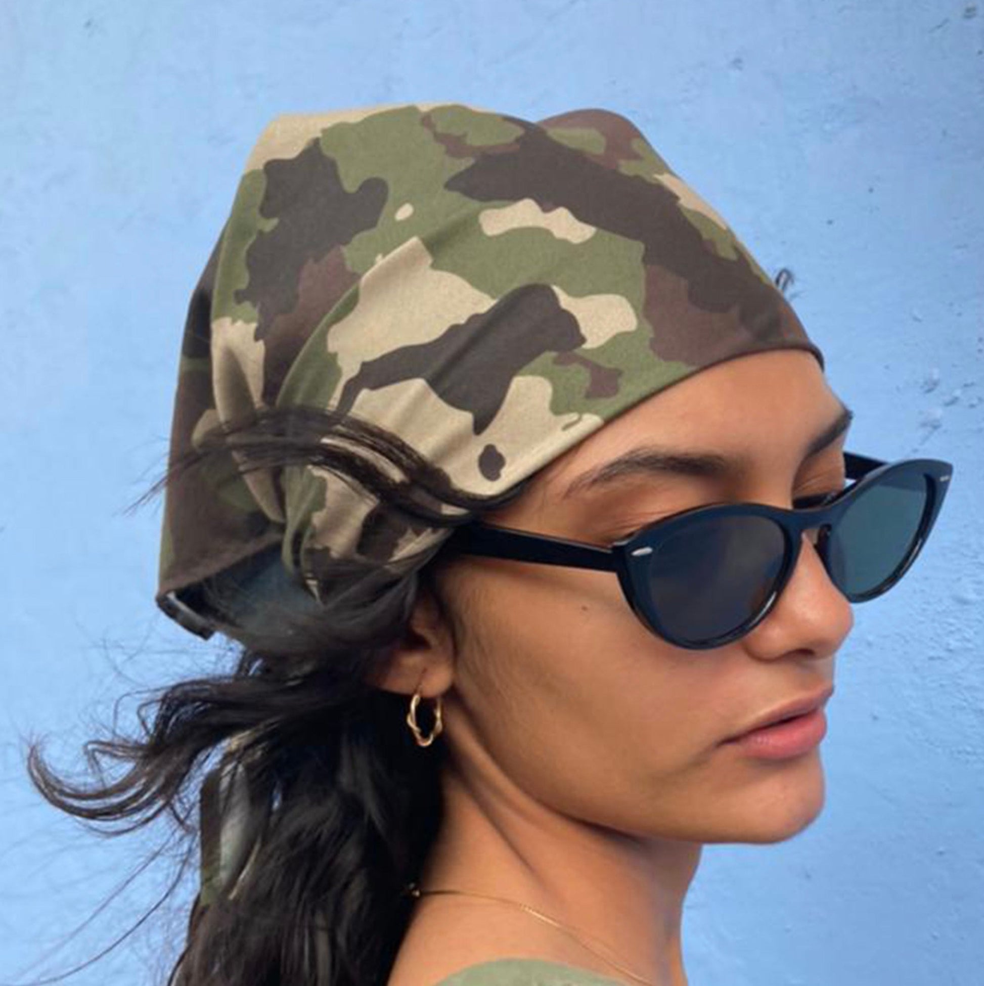 Green Camo Bandana, Woodland Camouflage Head Wrap, Hair Scarf or Tie Top