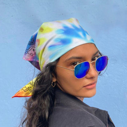 Rainbow Tie Dye Paisley Bandana, Head Wrap or Hair Scarf, Tie Top or Halter,