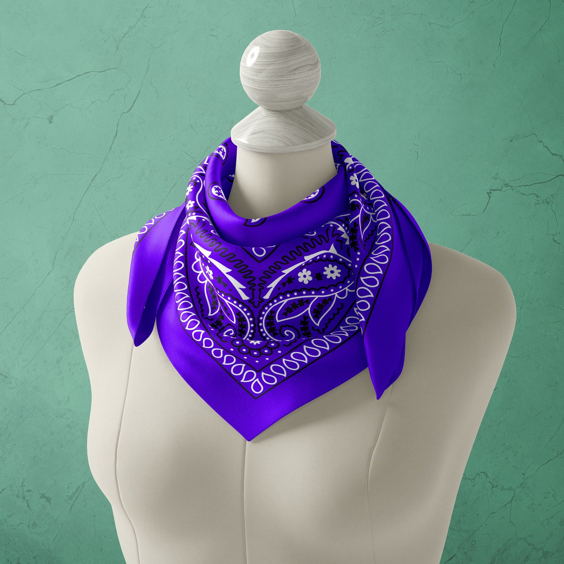 Purple Paisley Bandana, Satin or Poplin with Traditional Pattern for a Head Wrap or Neck Scarf