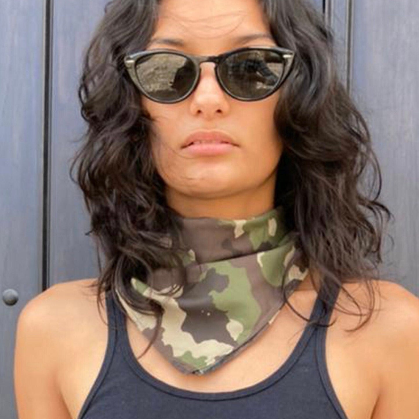 Green Camo Bandana, Woodland Camouflage Head Wrap, Hair Scarf or Tie Top