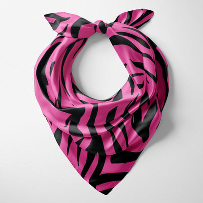 Pink Tiger Stripe Satin Bandana, Silky Hot Pink Turban Wrap Scarf for Head Wrap, Neckerchief, Hair Scarf, Neck Scarf or Hair Cover