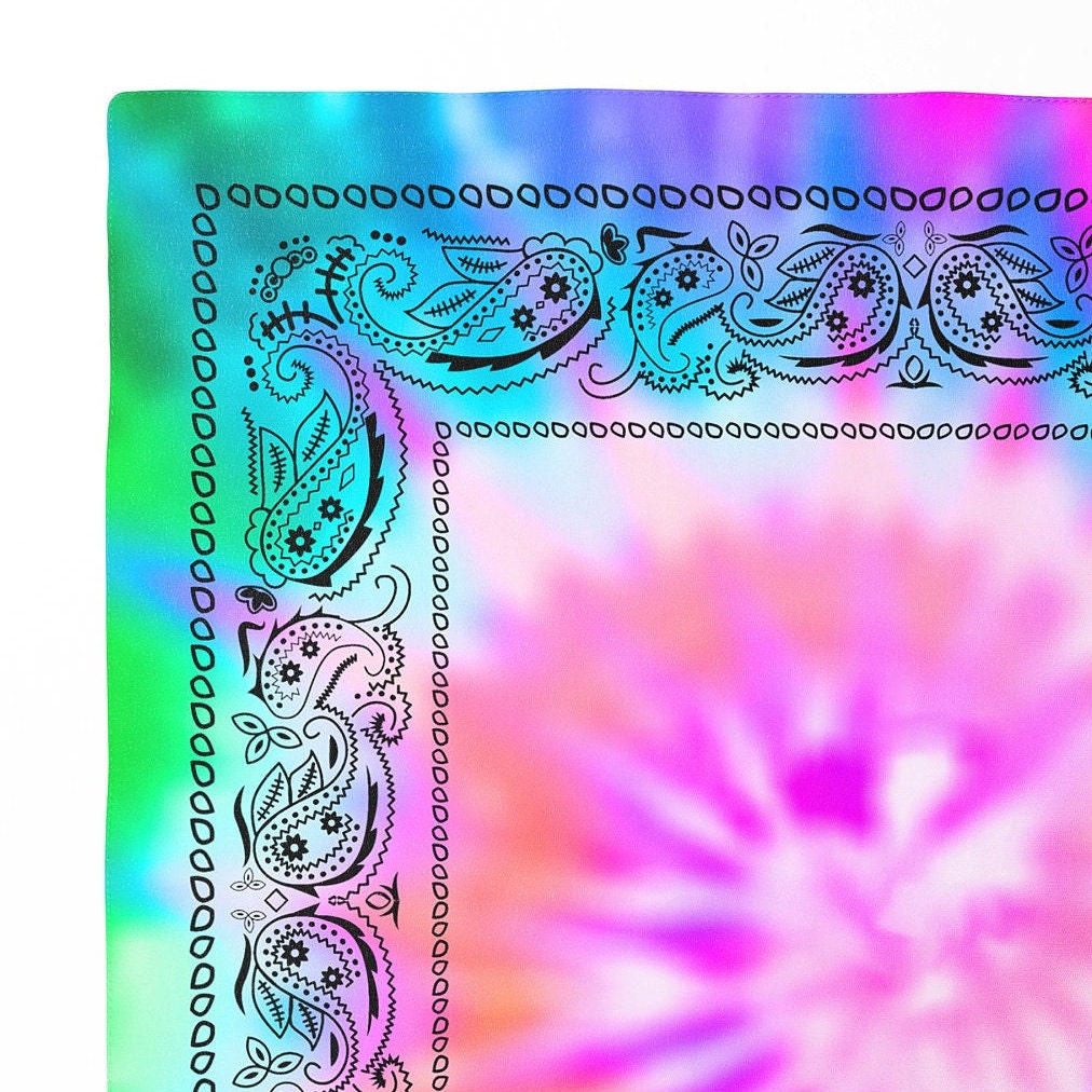 Rainbow Tie Dye Paisley Bandana, Head Wrap or Hair Scarf, Tie Top or Halter,