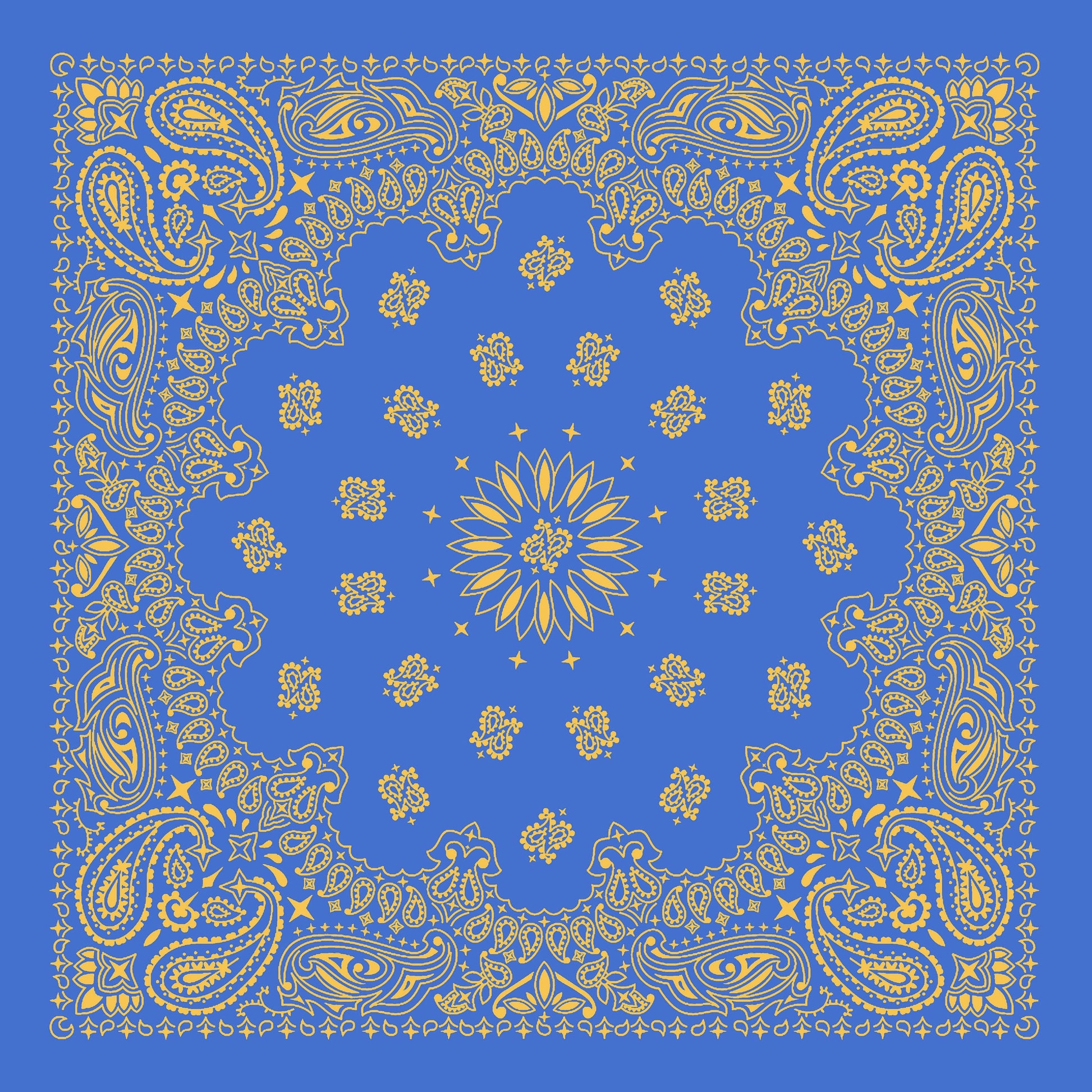 Blue Gold Paisley Bandana, Head Wrap, Neck Scarf or Hair Scarf