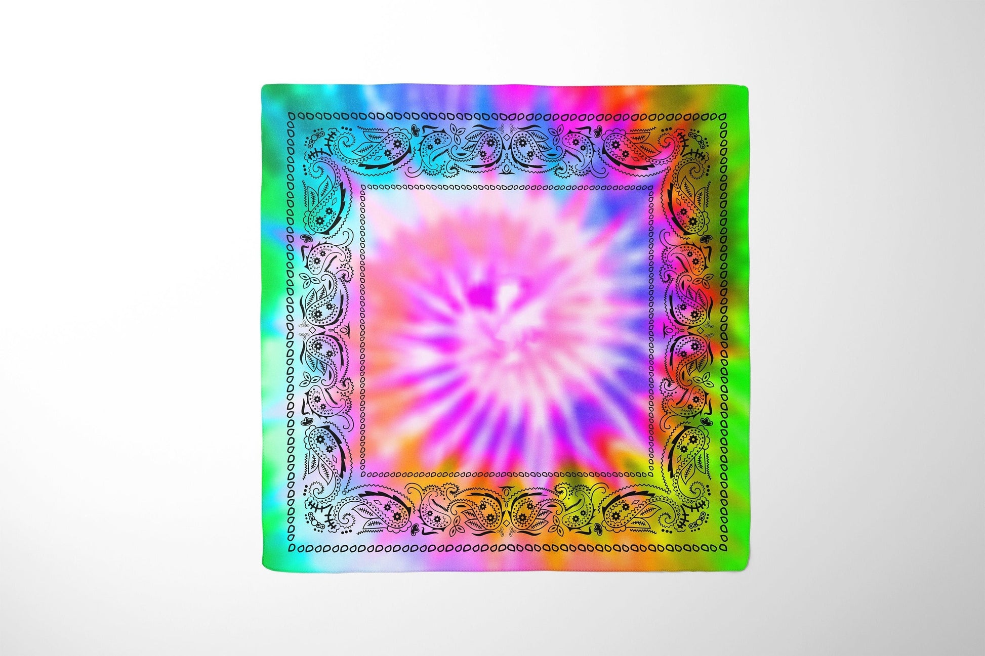 Rainbow Tie Dye Paisley Bandana, Head Wrap or Hair Scarf, Tie Top or Halter,